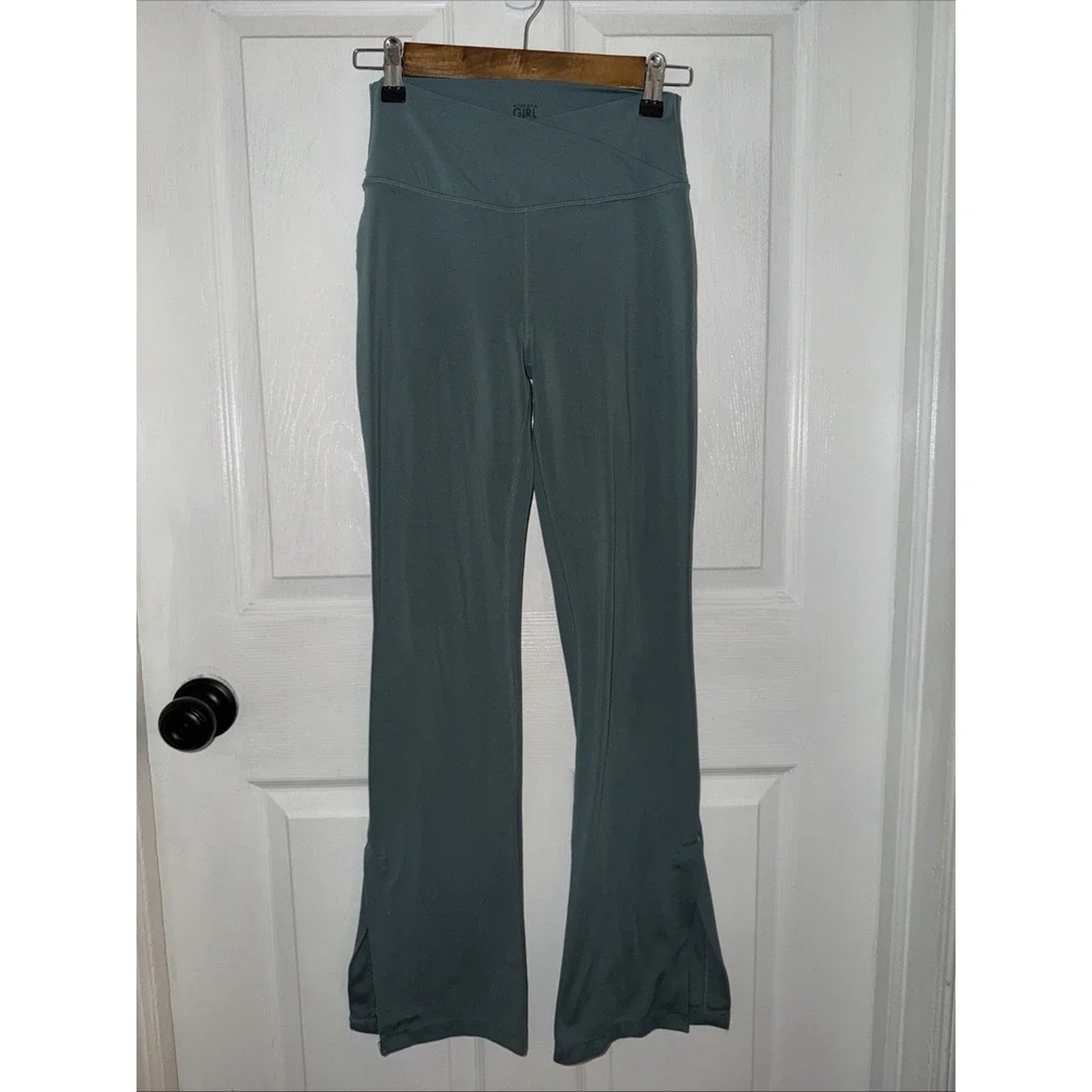 Athleta Girl Transcend Crossover Pants Size XL - 14 Bootcut with Slits‎ Green